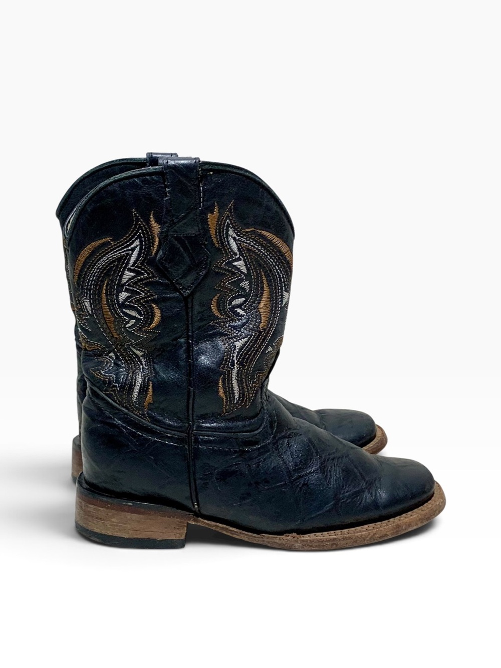 Kids Black Leather Cowboy Boots with Brown Stitch Detail Size 3 (Little Boy)